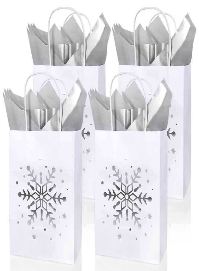 Whaline 24Pcs Winter Christmas Gift Paper Bag with 30 Sheets Silver Tissue Paper White Silver Foil Snowflake Treat Bags with Handles Candy Goodie Bags for Xmas Winter Holiday Party Favors Supplies - Image 1